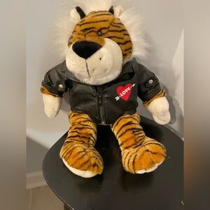 Striped Tiger Plush Toy with Black leather Jacket Dan Dee Retired collection
